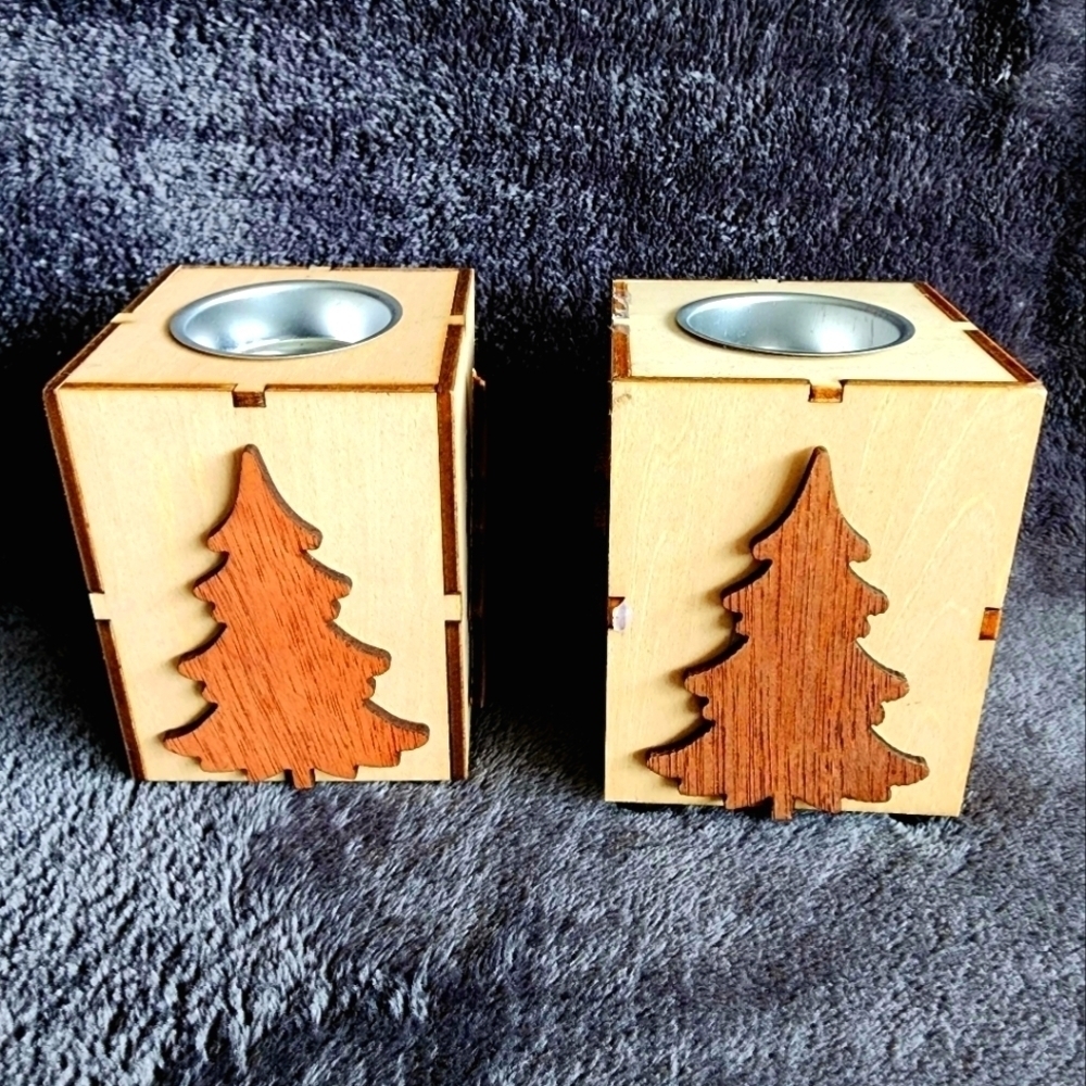 New wooden Christmas candle holders bundle of 2